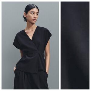 NWT. Zara ZW Collection Black Linen/Viscose Blend V-Neck Vest. Size XS.
